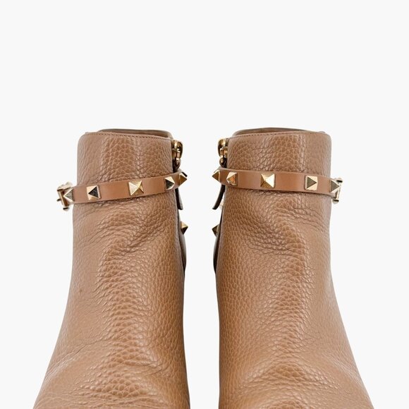 Valentino Garavani Rockstud Ankle Boots Size 38.5 US 8.5 Brown Tan Flat Bootie - Picture 5 of 15